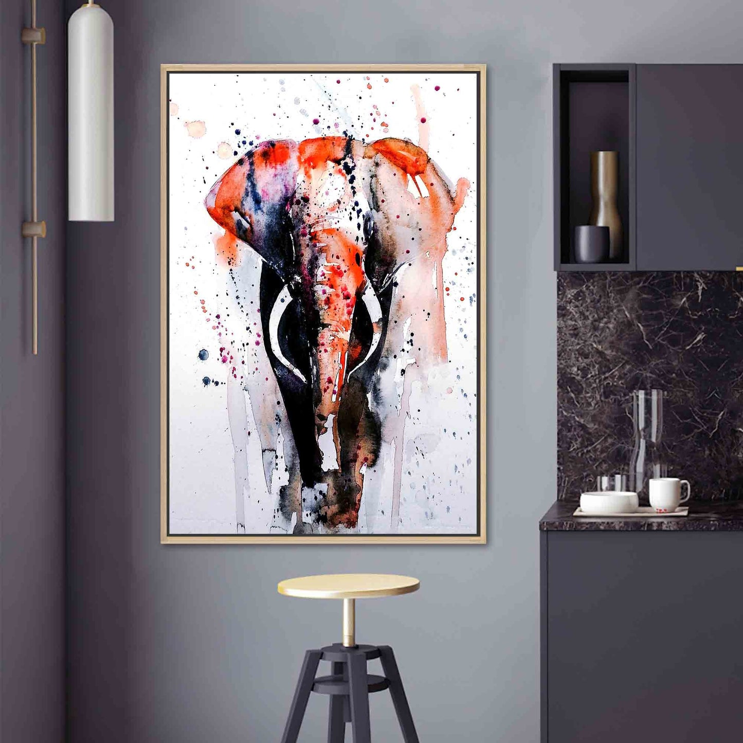 Red and Gray Watercolor Elephant Canvas Print