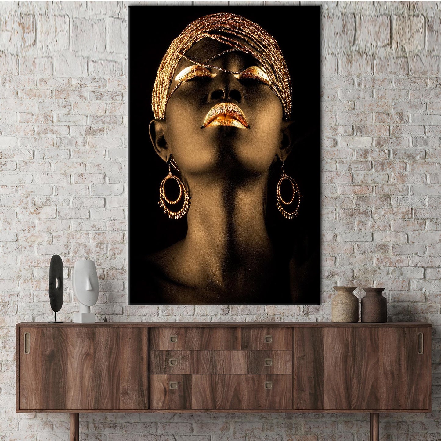 Shimmery Black Woman African Gold Canvas Print