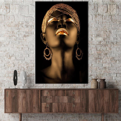 Shimmery Black Woman African Gold Canvas Print