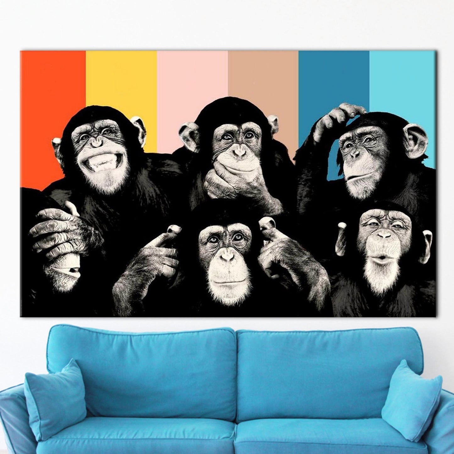 Abstract Monkey Wise Monkeys Canvas Art - Trendy Animal Wall Decor