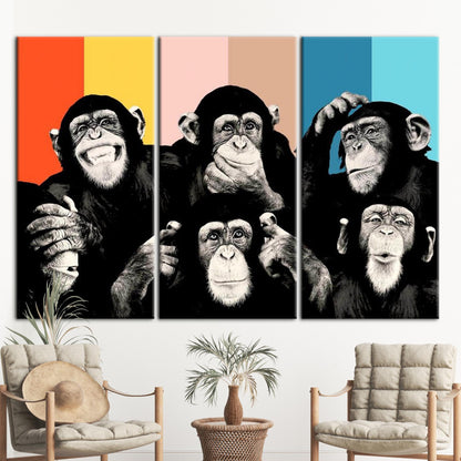 Abstract Monkey Wise Monkeys Canvas Art - Trendy Animal Wall Decor