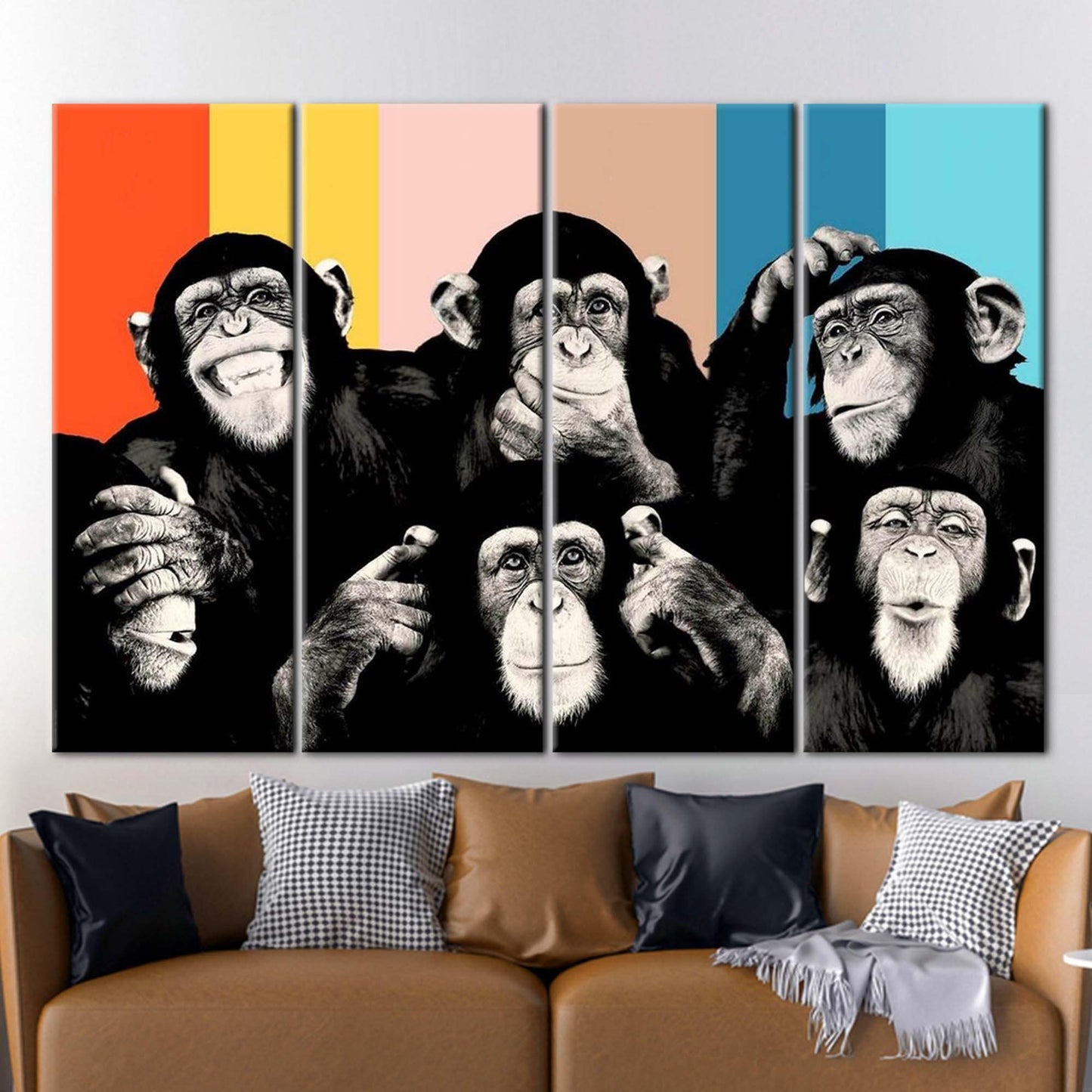 Abstract Monkey Wise Monkeys Canvas Art - Trendy Animal Wall Decor