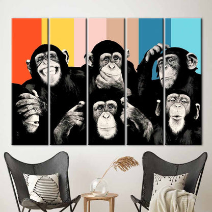 Abstract Monkey Wise Monkeys Canvas Art - Trendy Animal Wall Decor