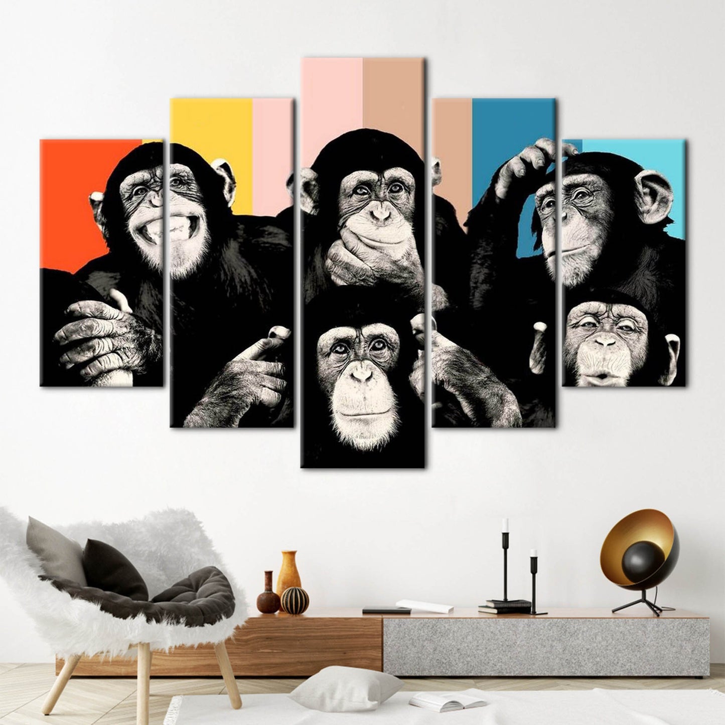 Abstract Monkey Wise Monkeys Canvas Art - Trendy Animal Wall Decor
