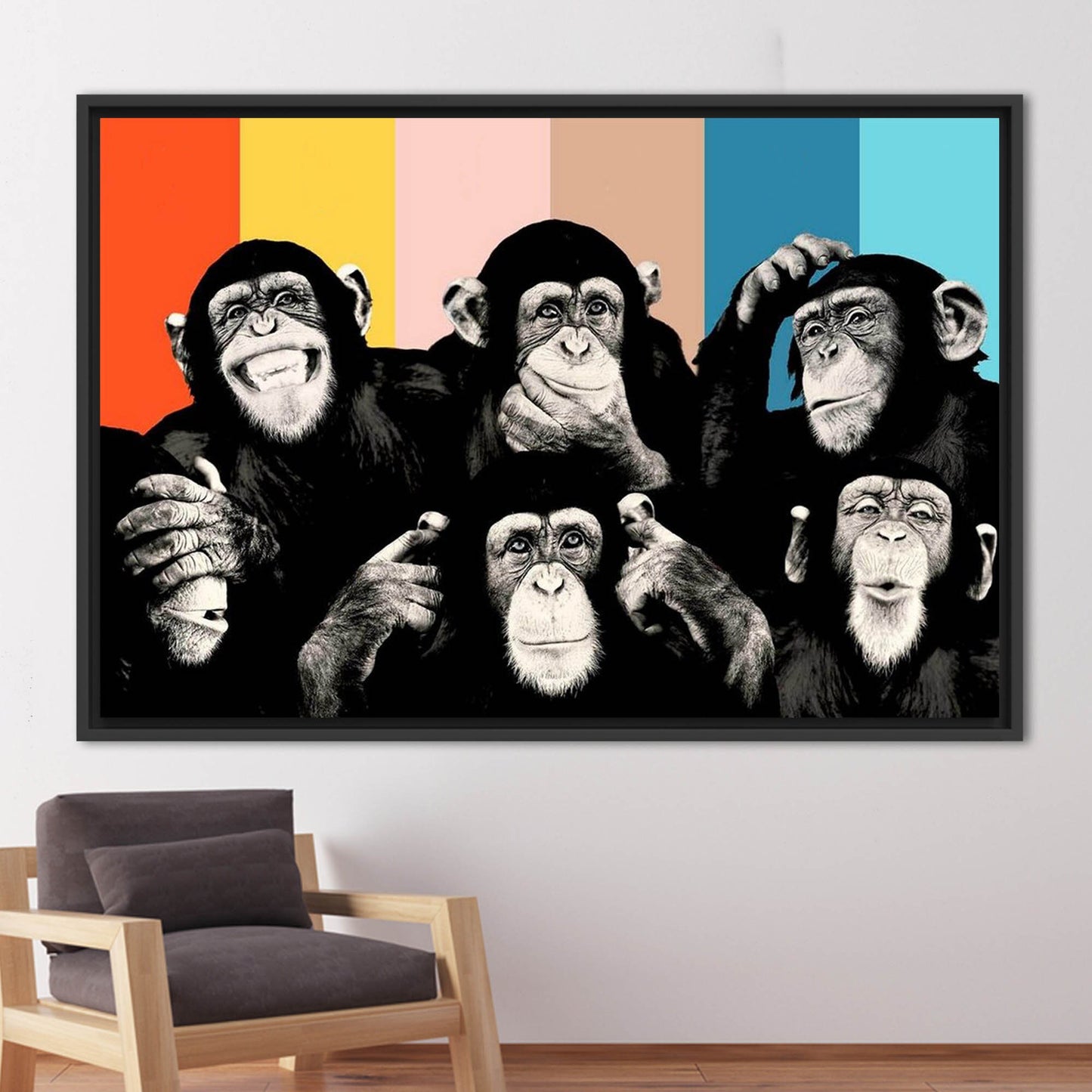 Abstract Monkey Wise Monkeys Canvas Art - Trendy Animal Wall Decor