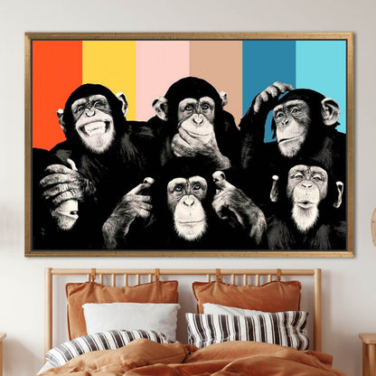 Abstract Monkey Wise Monkeys Canvas Art - Trendy Animal Wall Decor