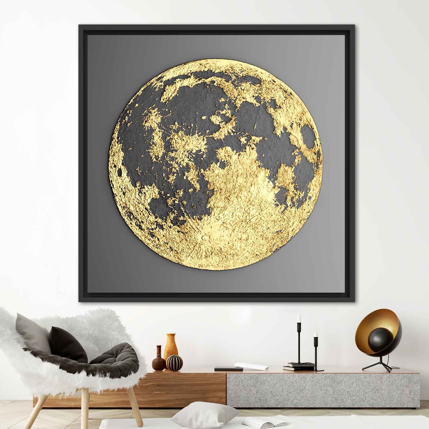 Gold Moon Abstract 3D Canvas Print