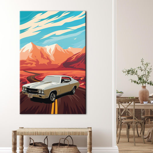 Vintage American Muscle Car Canvas Print - Retro Car Artwork for Wall Decor