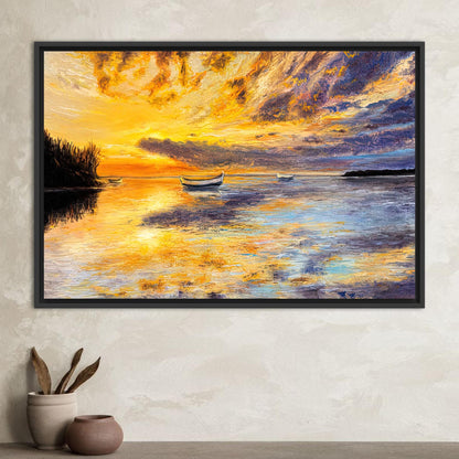 Abstract Seascape Canvas Print: Sunset Landscape with Boat Wall Decor