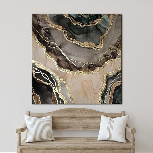 Gold Marble Printed Canvas Art, Abstract Alcohol Ink Wall Decor, Luxury Marble Canvas