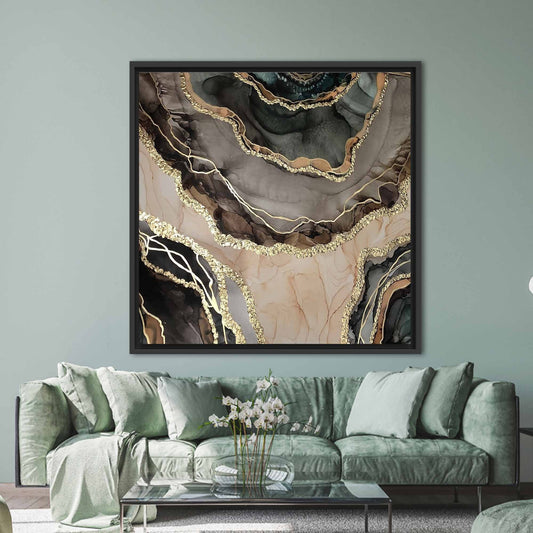Gold Marble Printed Canvas Art, Abstract Alcohol Ink Wall Decor, Luxury Marble Canvas