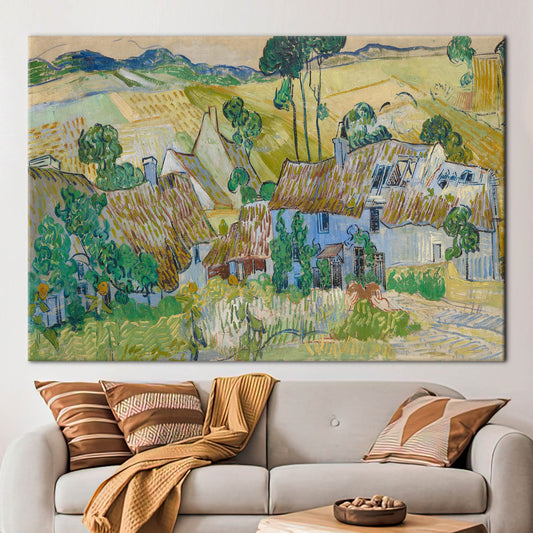 Van Gogh Farms Near Auvers Canvas Print - Famous Village Landscape Oil Painting Reproduction Wall
