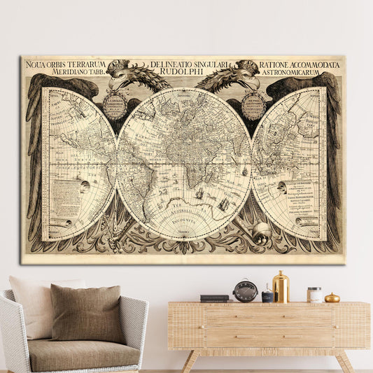 Vintage World Map Printed Canvas, Retro Classroom Poster, Old Map Art Canvas, Vintage Map Wall Decor