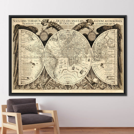 Vintage World Map Printed Canvas, Retro Classroom Poster, Old Map Art Canvas, Vintage Map Wall Decor