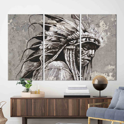 Native American Chief Abstract Canvas Print