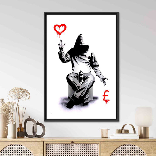 Banksy Love Money Artwork Canvas Print, Graffiti Wall Art, Banksy Boy Printed Canvas