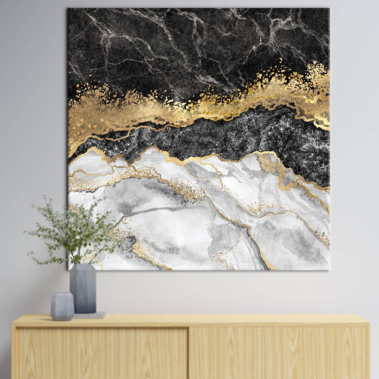 Black and Gold Marble Shimmery Canvas Print
