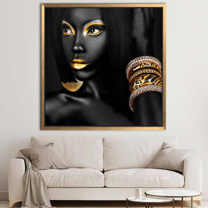 Gold Abstract Black Woman African Canvas Print