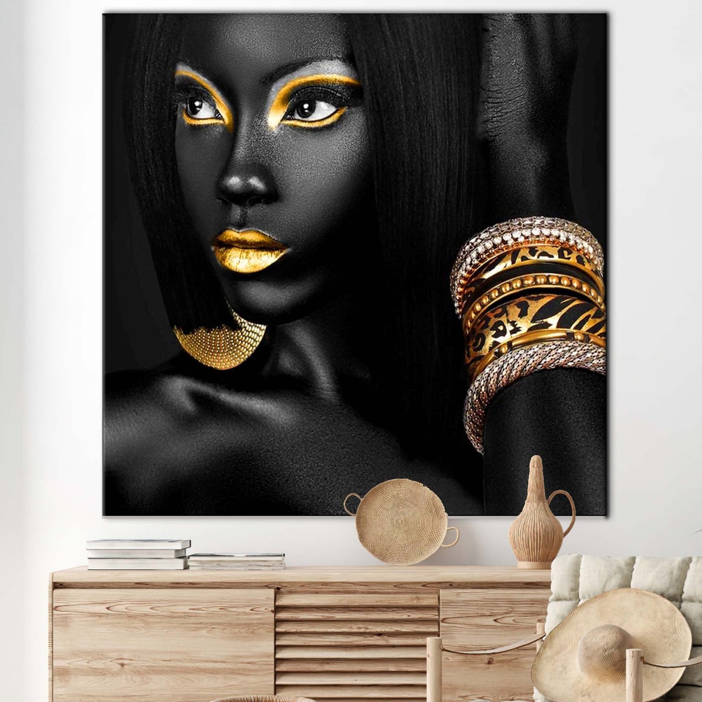 Gold Abstract Black Woman African Canvas Print