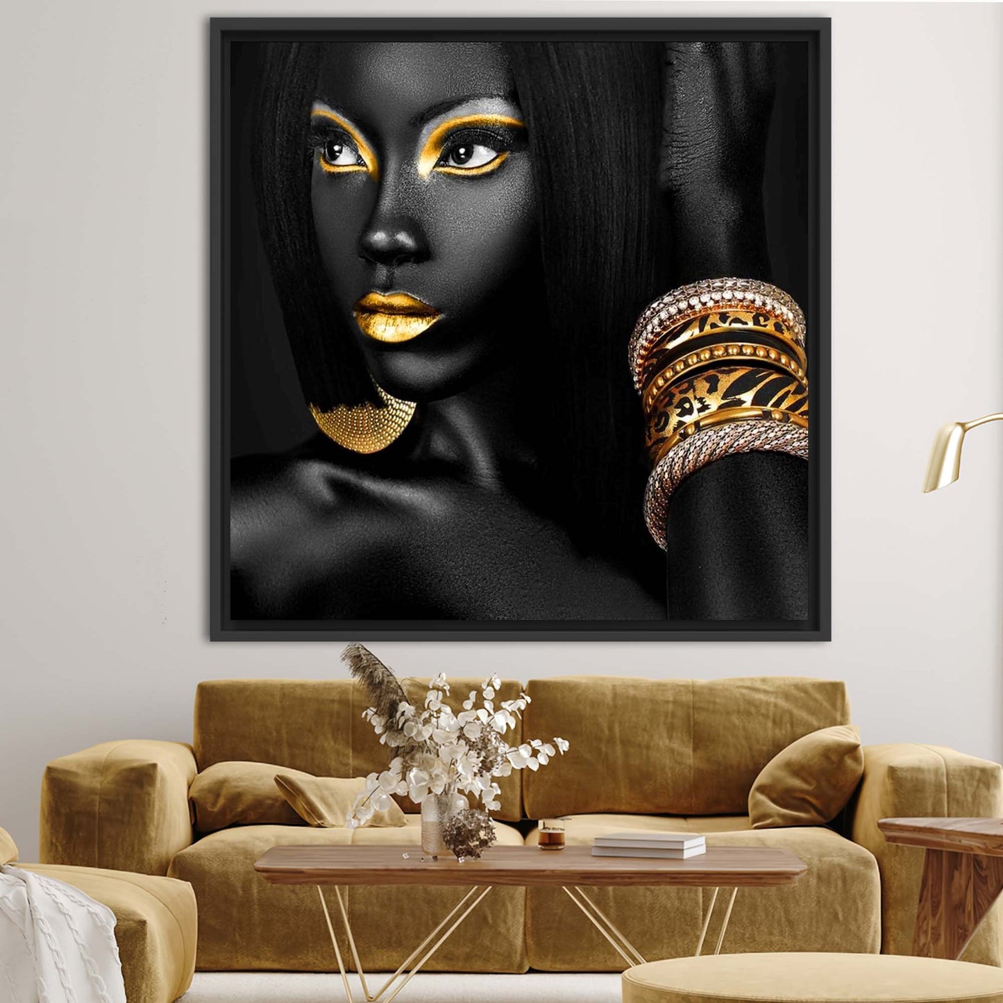 Gold Abstract Black Woman African Canvas Print