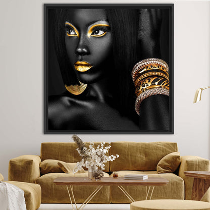Gold Abstract Black Woman African Canvas Print