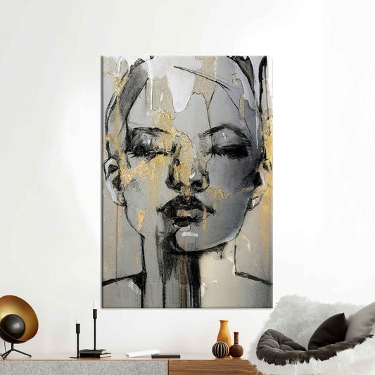 Abstract Woman Face Canvas Print - Trendy Wall Art with Unique Palette and Layout
