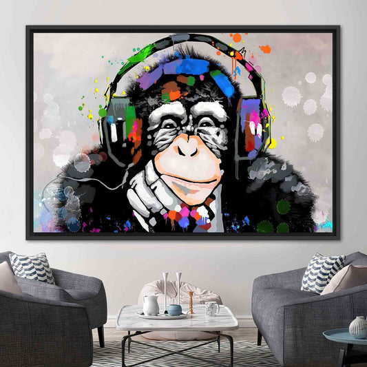 Abstract Thinking Monkey Wall Art Canvas, Dj Monkey Canvas Print, Trendy Monkey Artwork