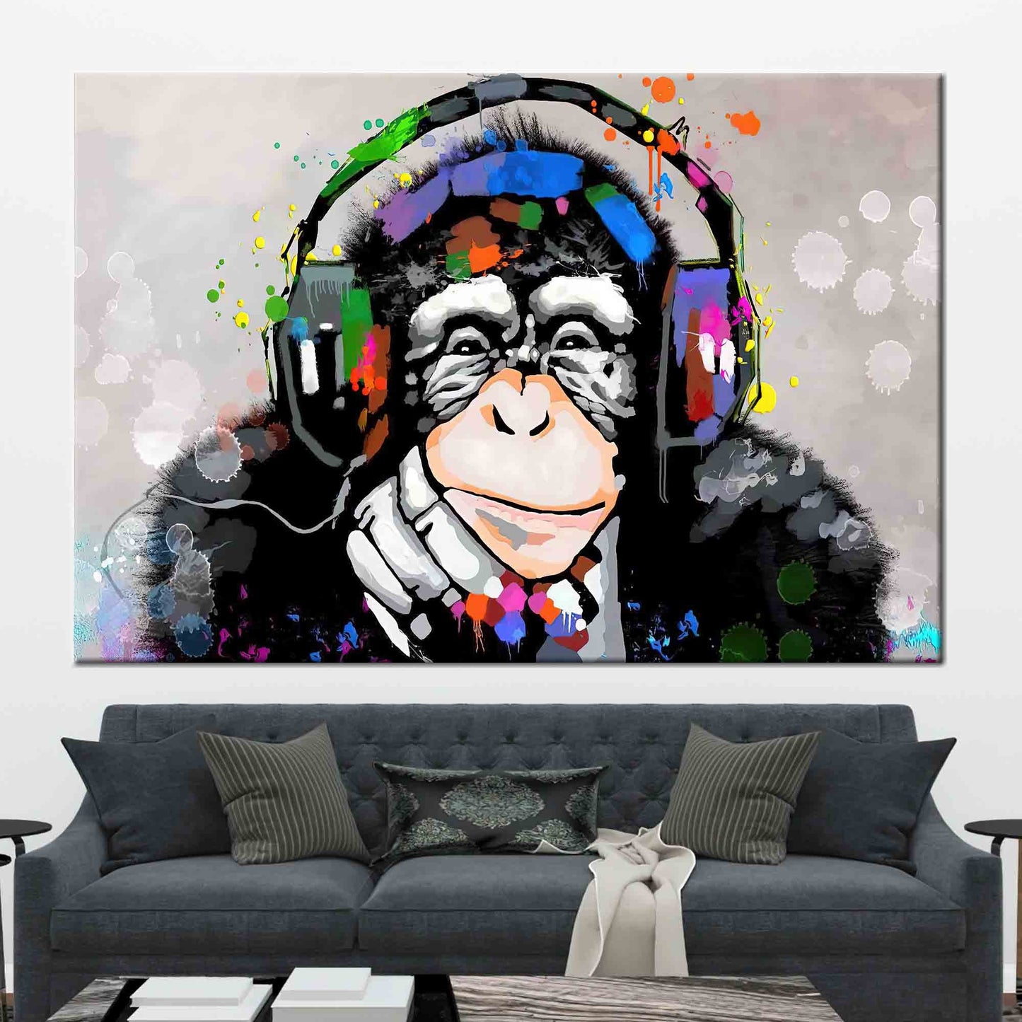 Abstract Thinking Monkey Wall Art Canvas, Dj Monkey Canvas Print, Trendy Monkey Artwork
