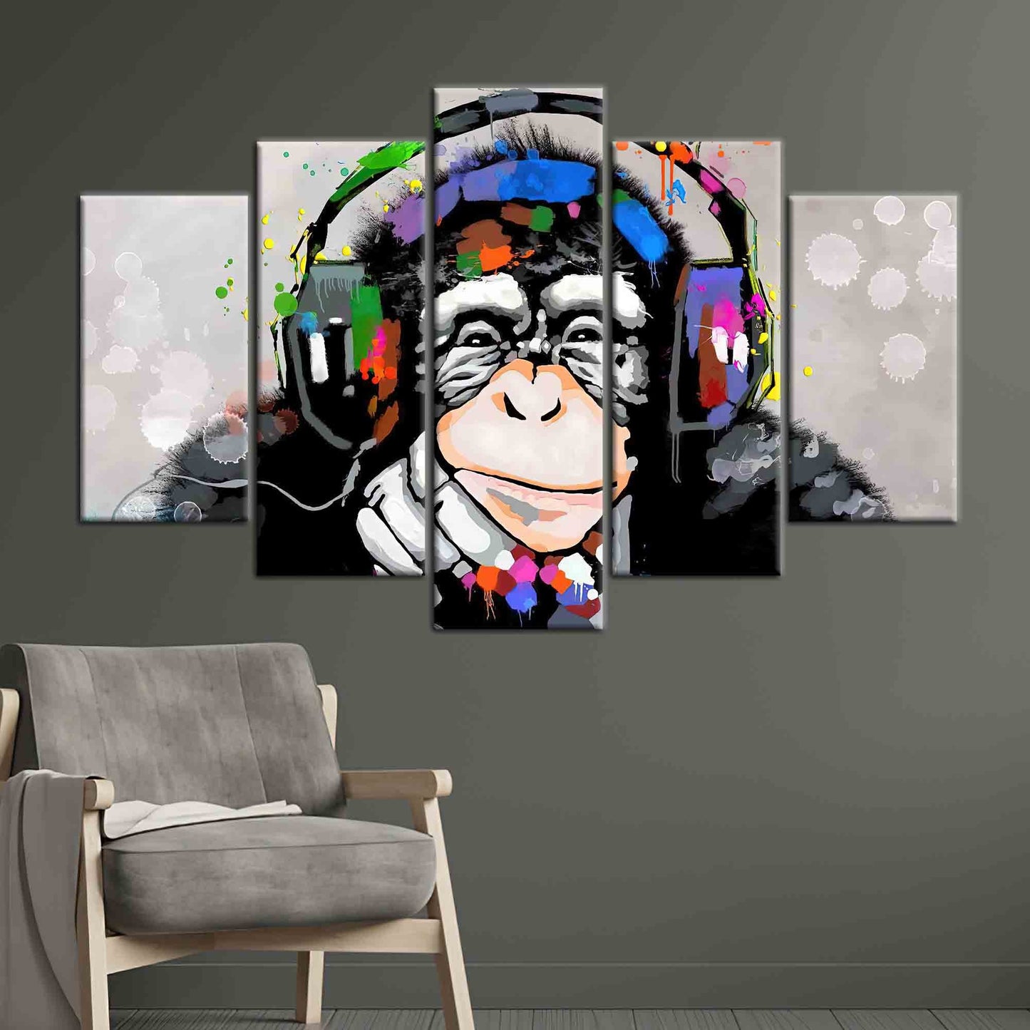 Abstract Thinking Monkey Wall Art Canvas, Dj Monkey Canvas Print, Trendy Monkey Artwork
