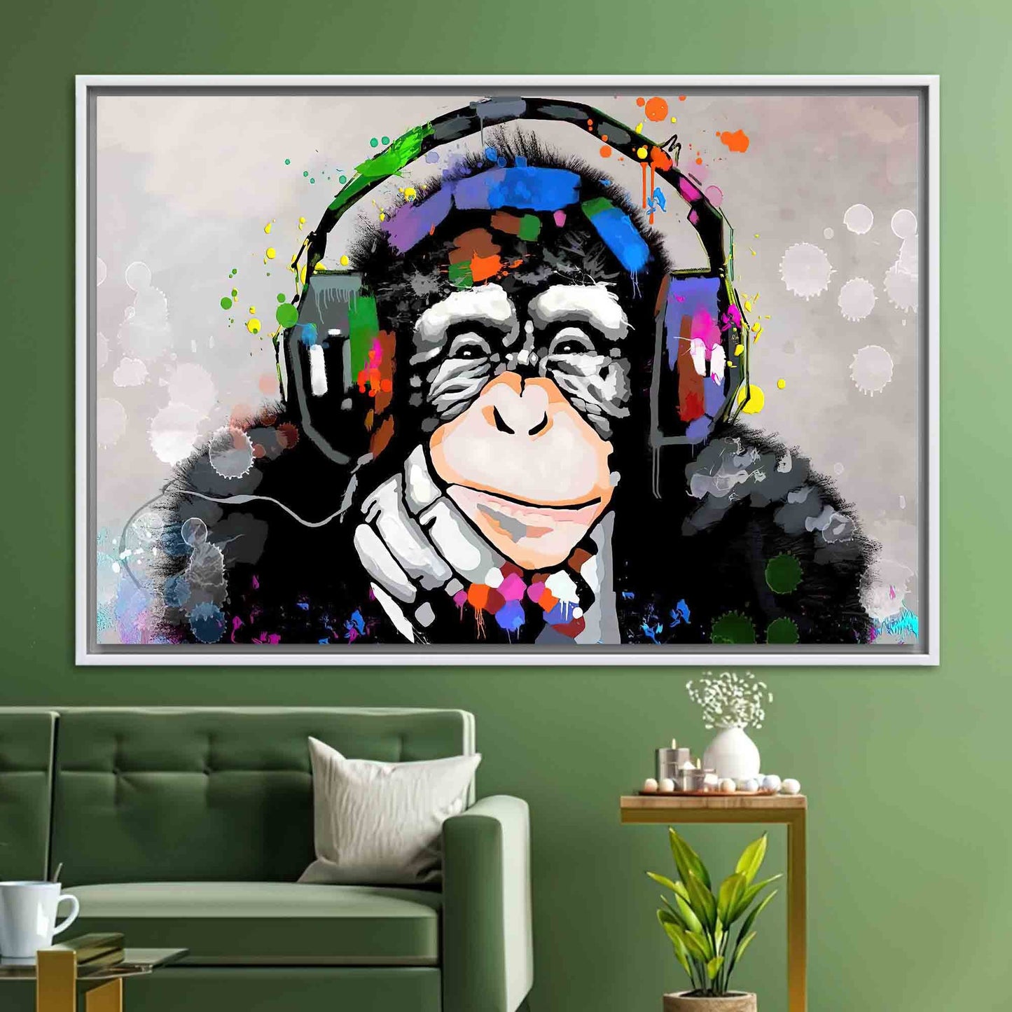 Abstract Thinking Monkey Wall Art Canvas, Dj Monkey Canvas Print, Trendy Monkey Artwork