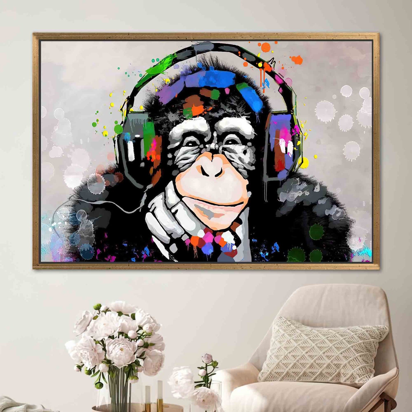 Abstract Thinking Monkey Wall Art Canvas, Dj Monkey Canvas Print, Trendy Monkey Artwork