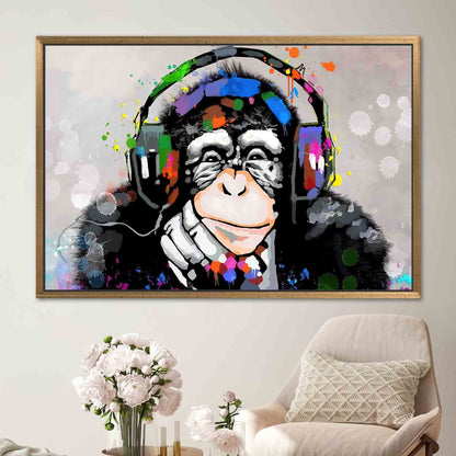 Abstract Thinking Monkey Wall Art Canvas, Dj Monkey Canvas Print, Trendy Monkey Artwork