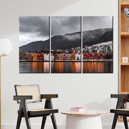 Norwegian Waterfront Colorful Houses Bergen Canvas Print