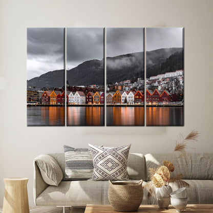 Norwegian Waterfront Colorful Houses Bergen Canvas Print