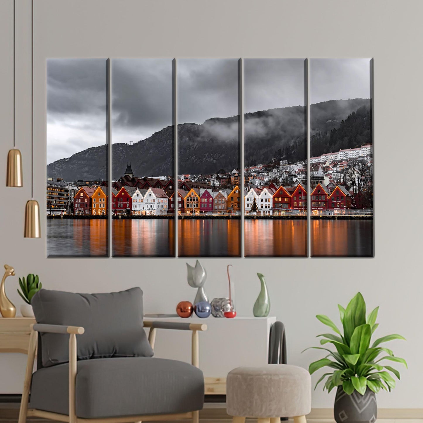 Norwegian Waterfront Colorful Houses Bergen Canvas Print