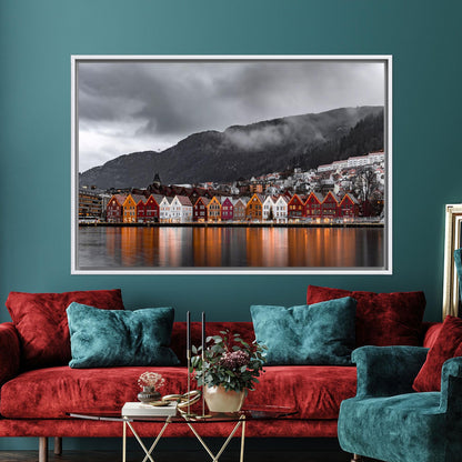 Norwegian Waterfront Colorful Houses Bergen Canvas Print