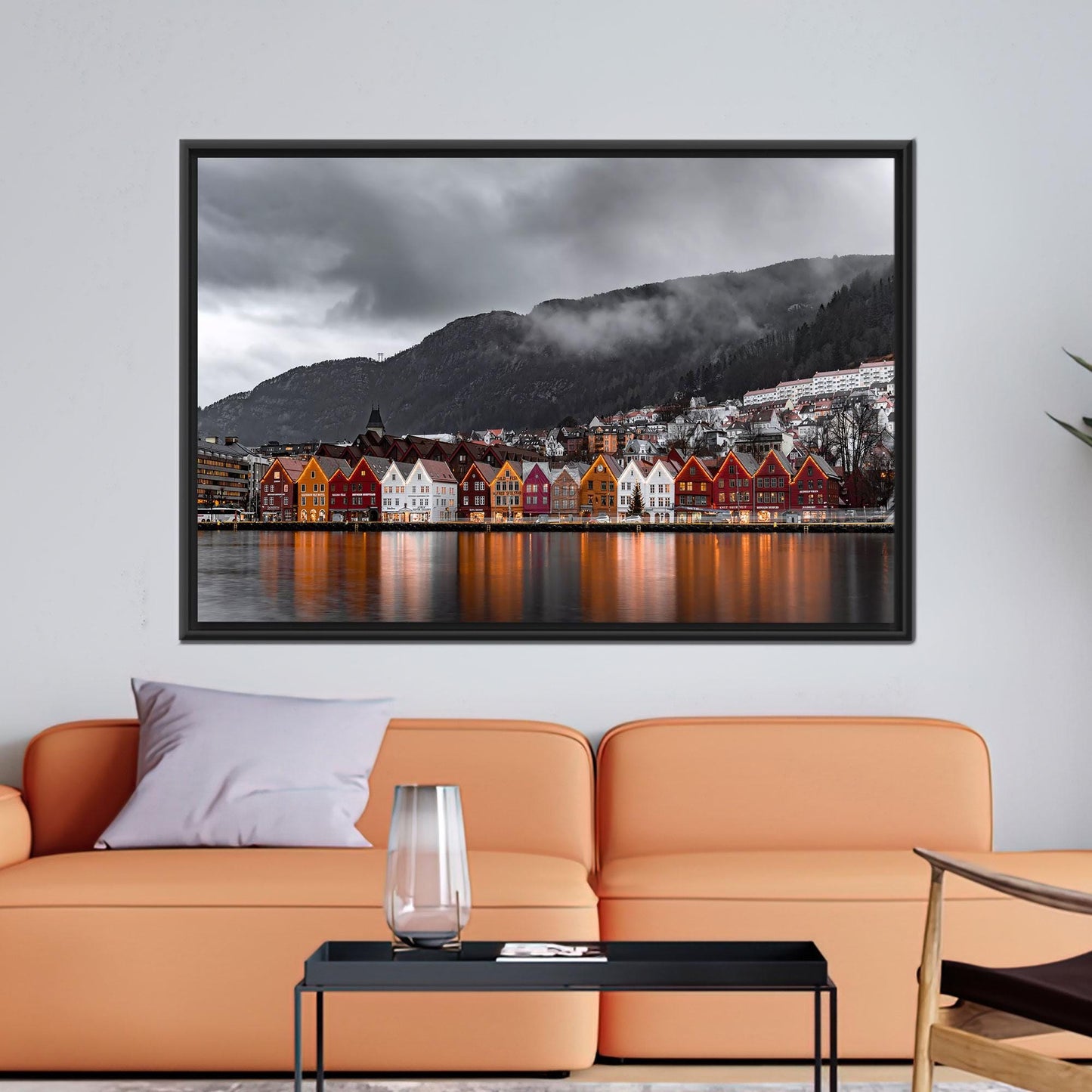 Norwegian Waterfront Colorful Houses Bergen Canvas Print