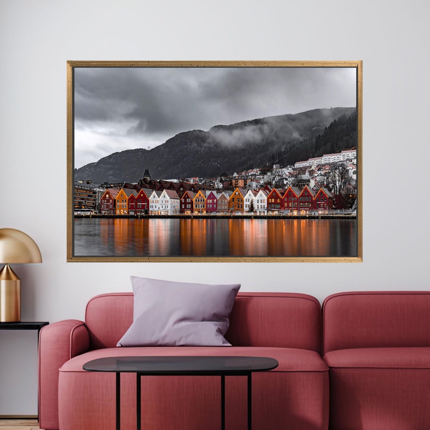 Norwegian Waterfront Colorful Houses Bergen Canvas Print