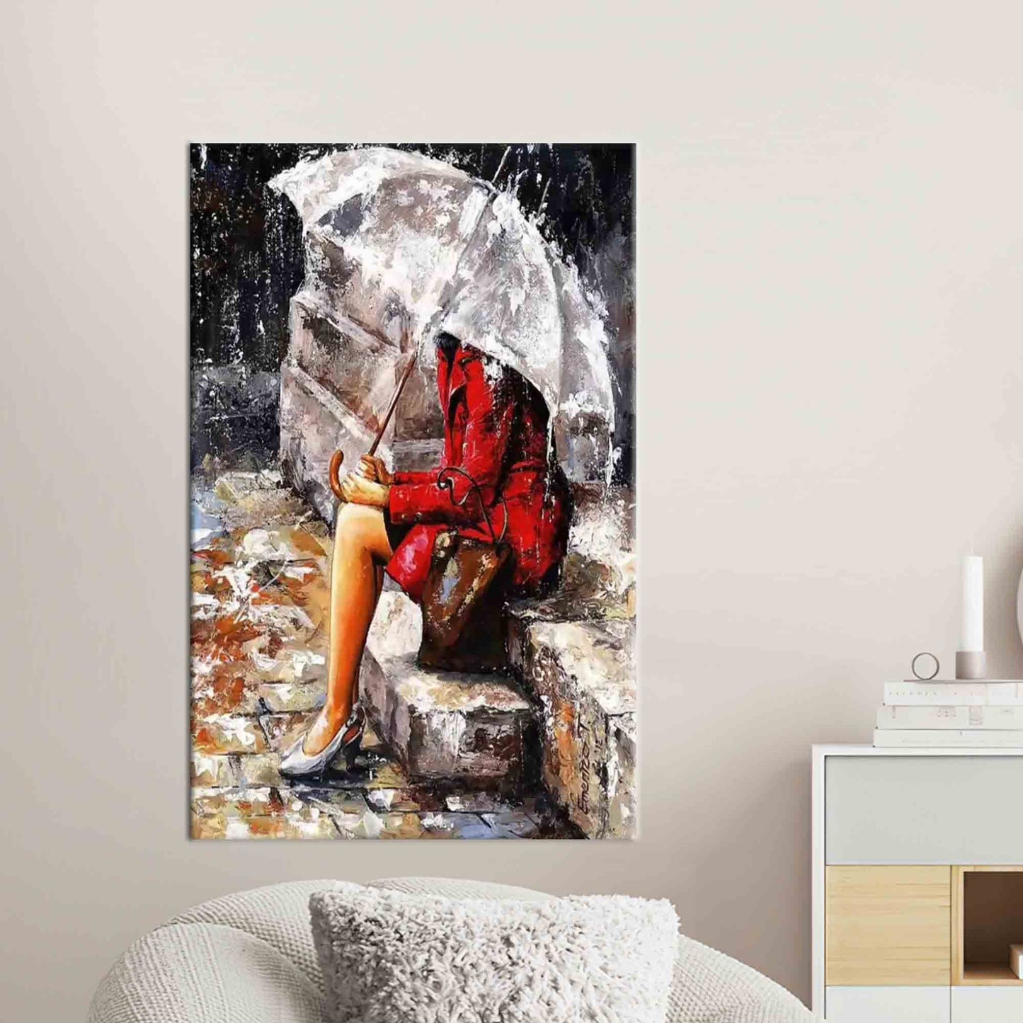 Abstract Woman Sitting Rain Umbrella Canvas Print