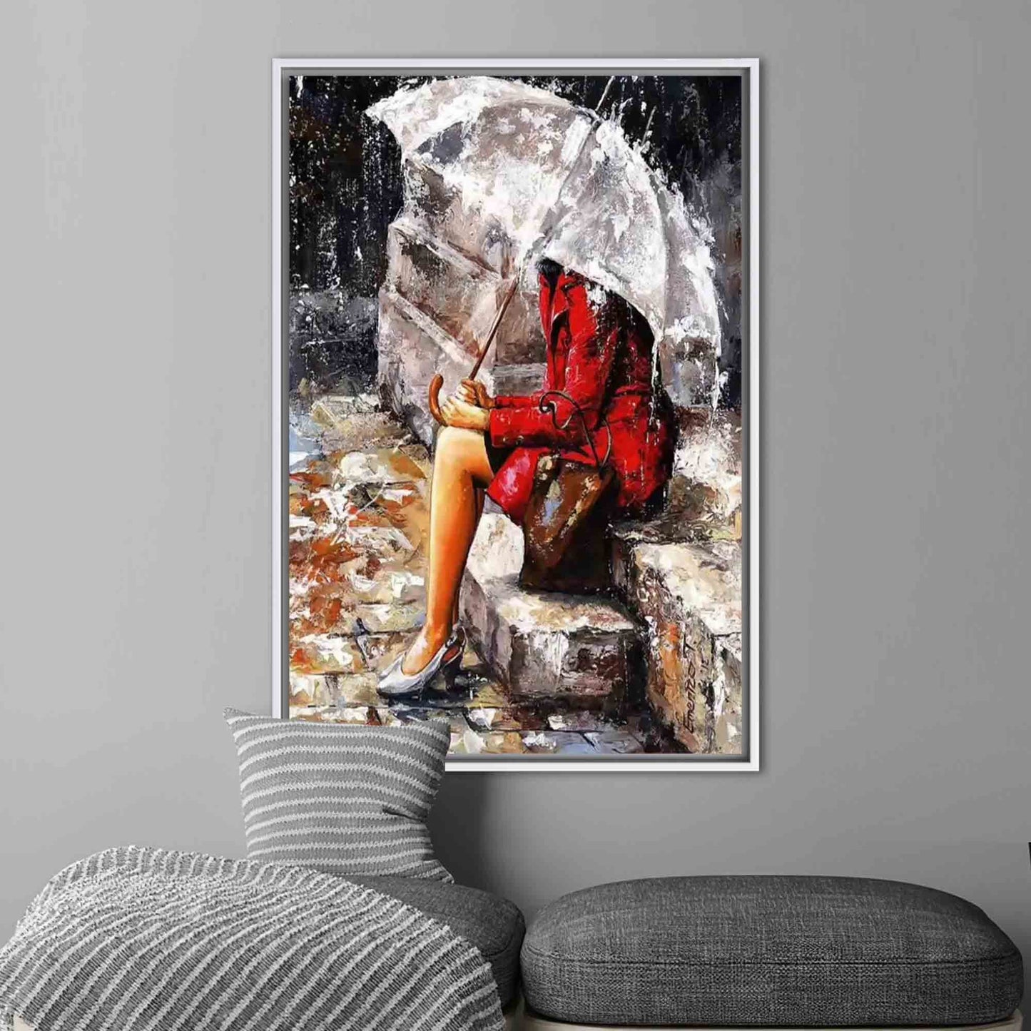 Abstract Woman Sitting Rain Umbrella Canvas Print
