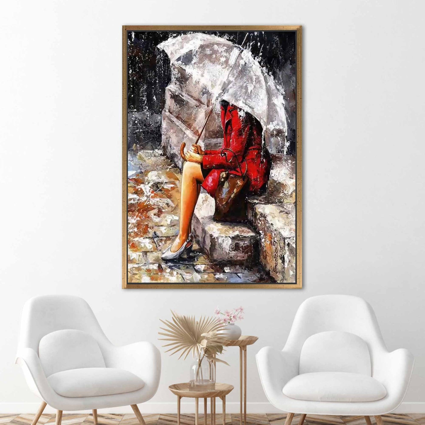 Abstract Woman Sitting Rain Umbrella Canvas Print