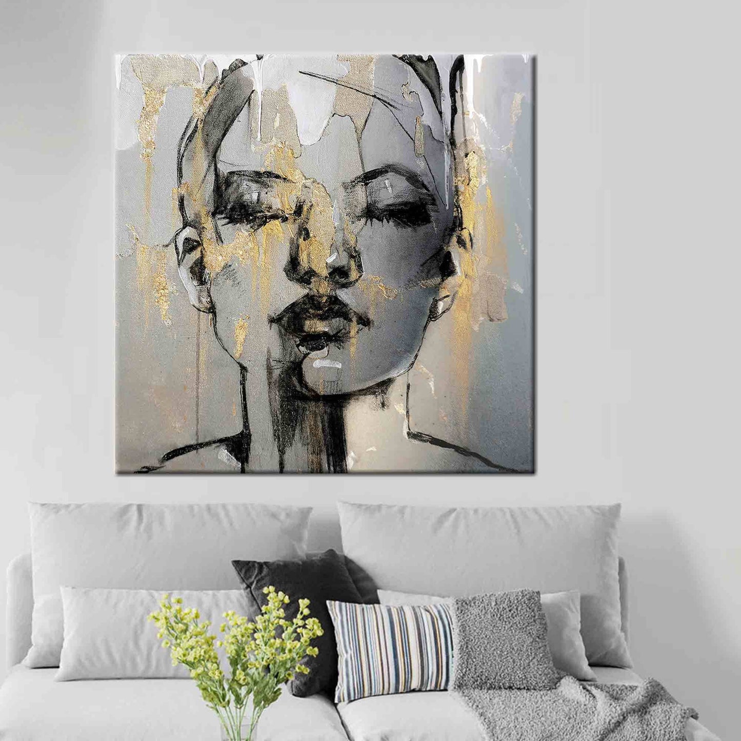 Gold Abstract Portrait Woman Face Canvas Print