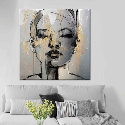 Gold Abstract Portrait Woman Face Canvas Print