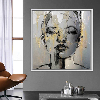 Gold Abstract Portrait Woman Face Canvas Print