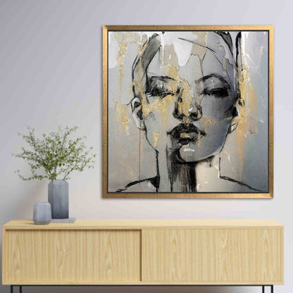 Gold Abstract Portrait Woman Face Canvas Print