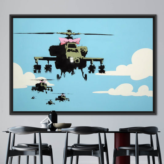Banksy Helicopter Printed Canvas Wall Art - Abstract Street Poster on Canvas