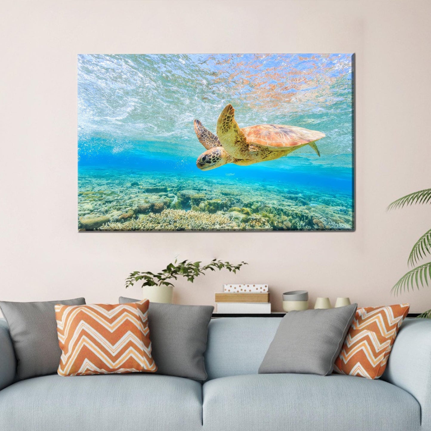 Ocean Blue Canvas Print: Swimming Sea Turtle Wall Art for Personalized Gifts