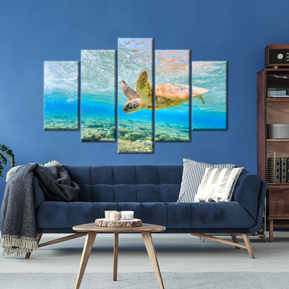Ocean Blue Canvas Print: Swimming Sea Turtle Wall Art for Personalized Gifts