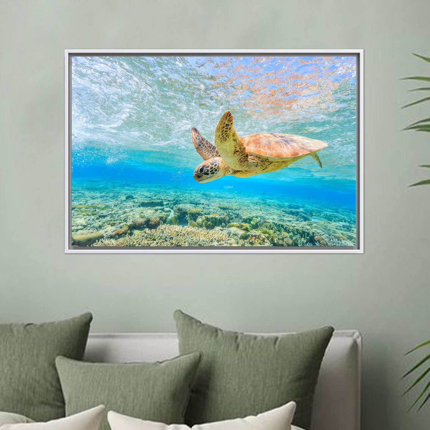 Ocean Blue Canvas Print: Swimming Sea Turtle Wall Art for Personalized Gifts