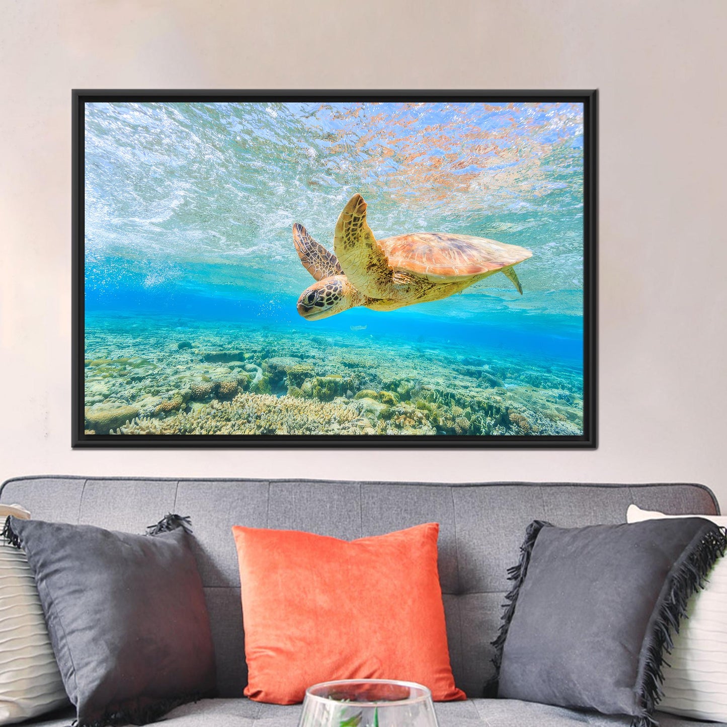 Ocean Blue Canvas Print: Swimming Sea Turtle Wall Art for Personalized Gifts